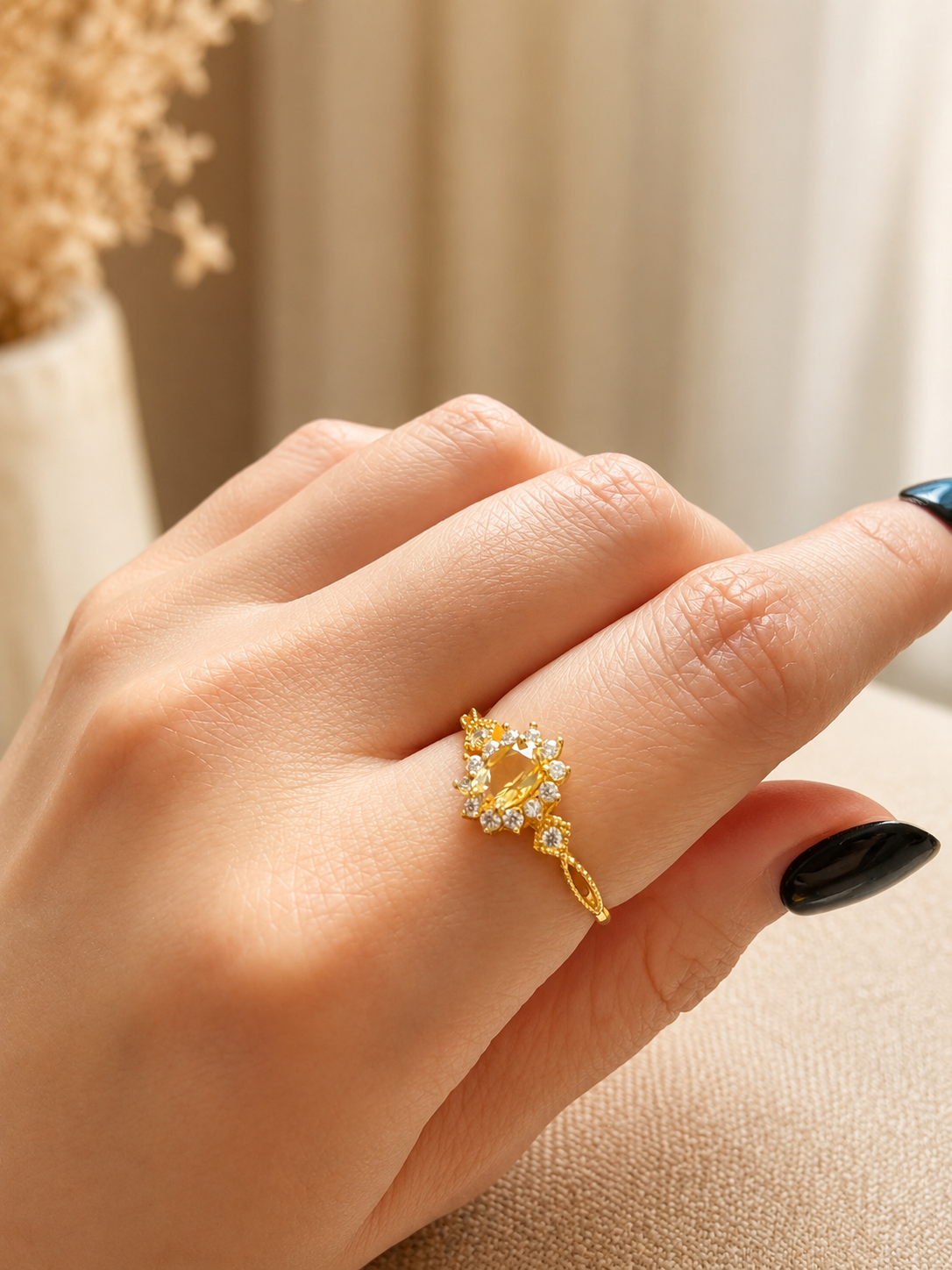 Vintage Citrine Floral Copper Ring