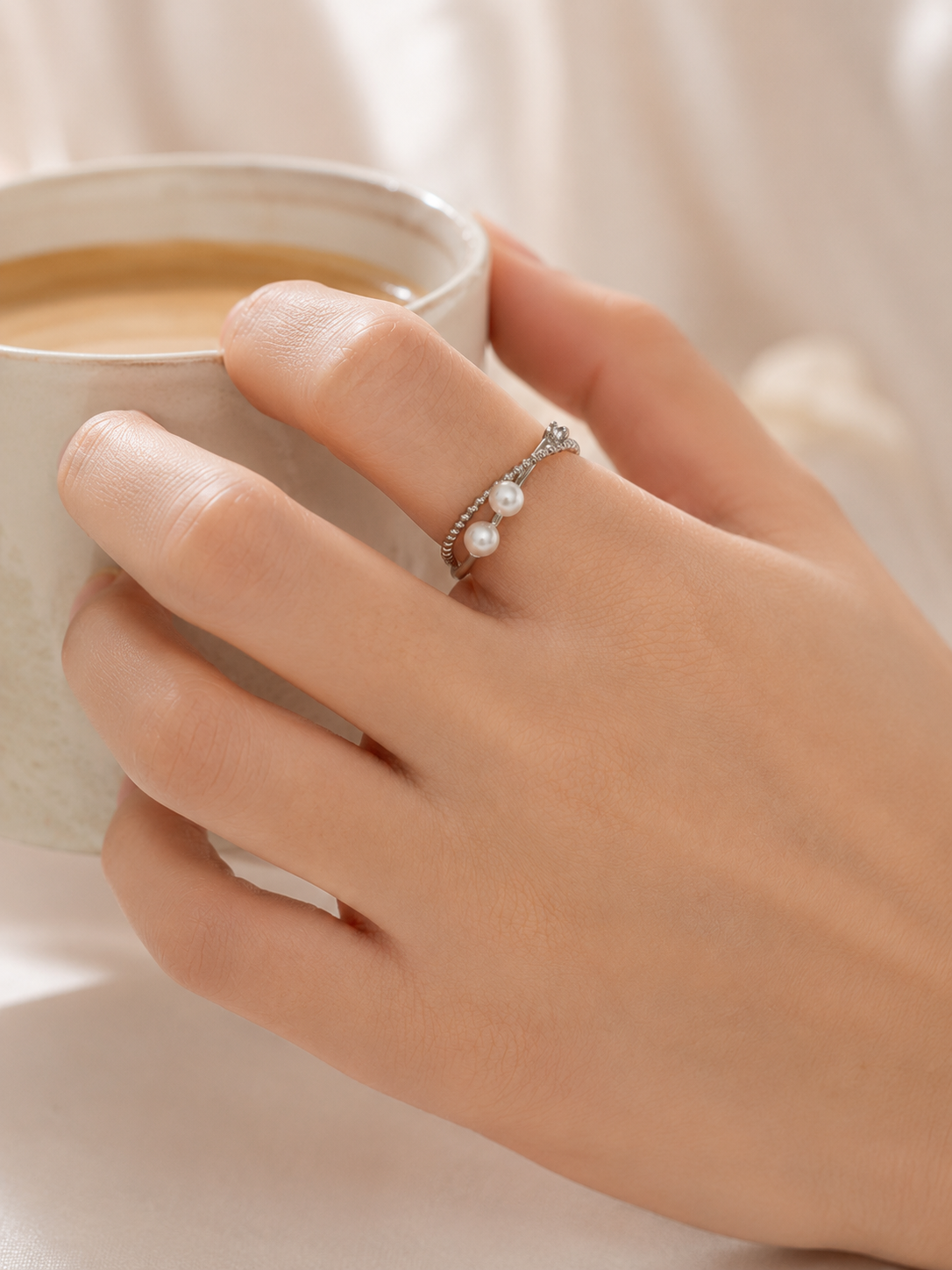 Dainty Double Pearl Open Ring