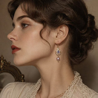 Vintage Purple Pearl Drop Earrings