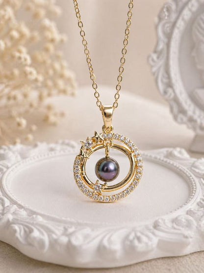 Moon Star Pearl Pendant Necklace