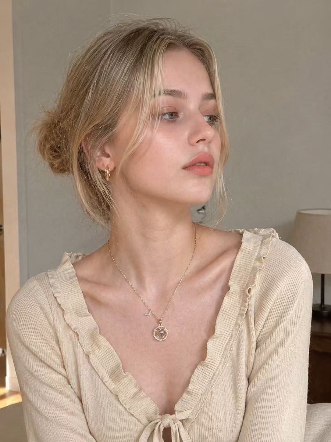 Moon Star Pearl Pendant Necklace