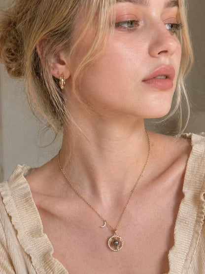 Moon Star Pearl Pendant Necklace