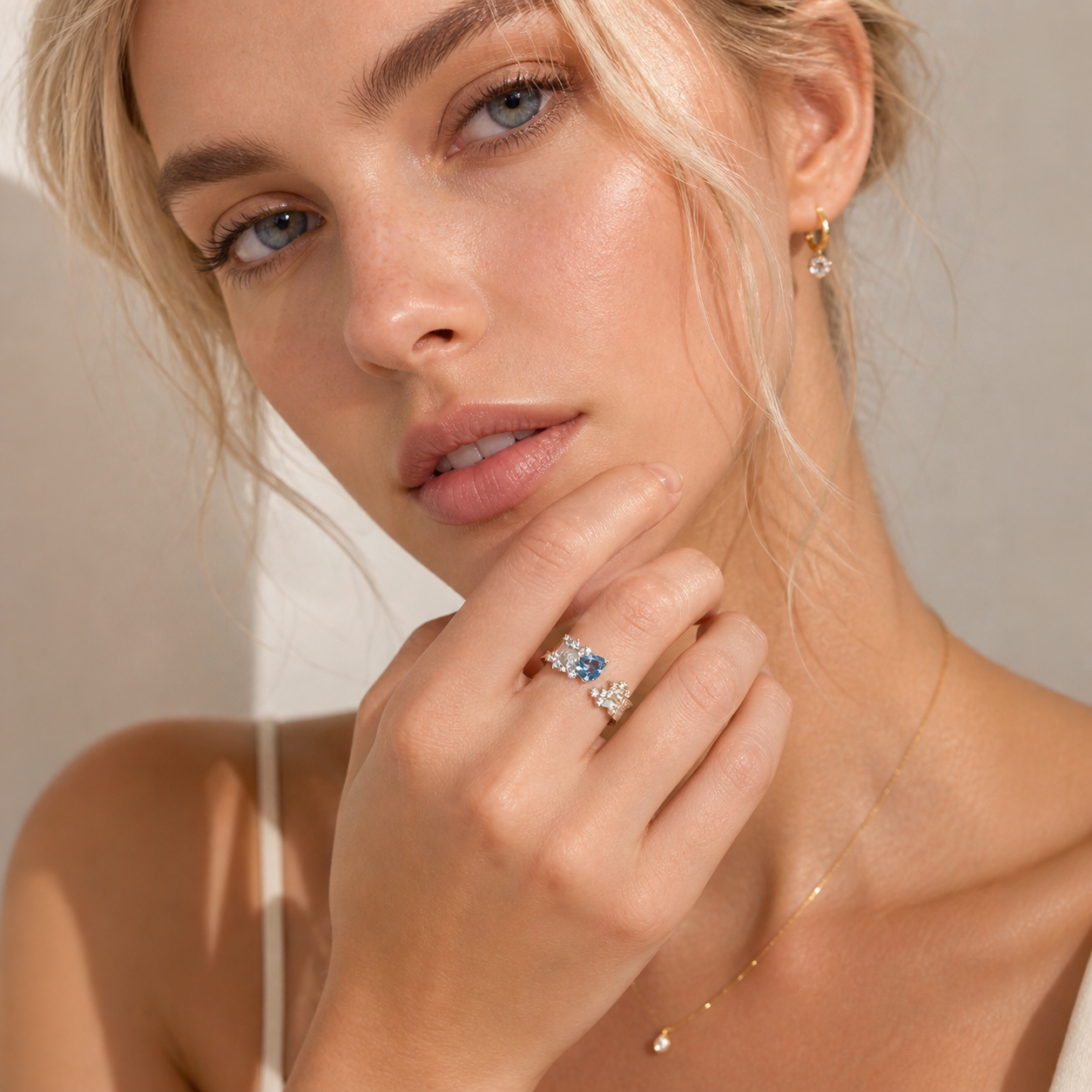 Blue Crystal Open Ring