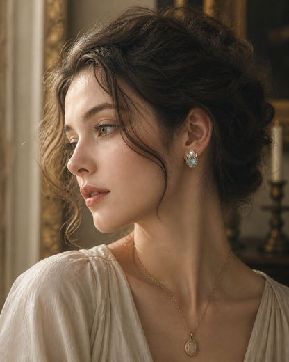 Aqua Crystal Pearl Stud Earrings