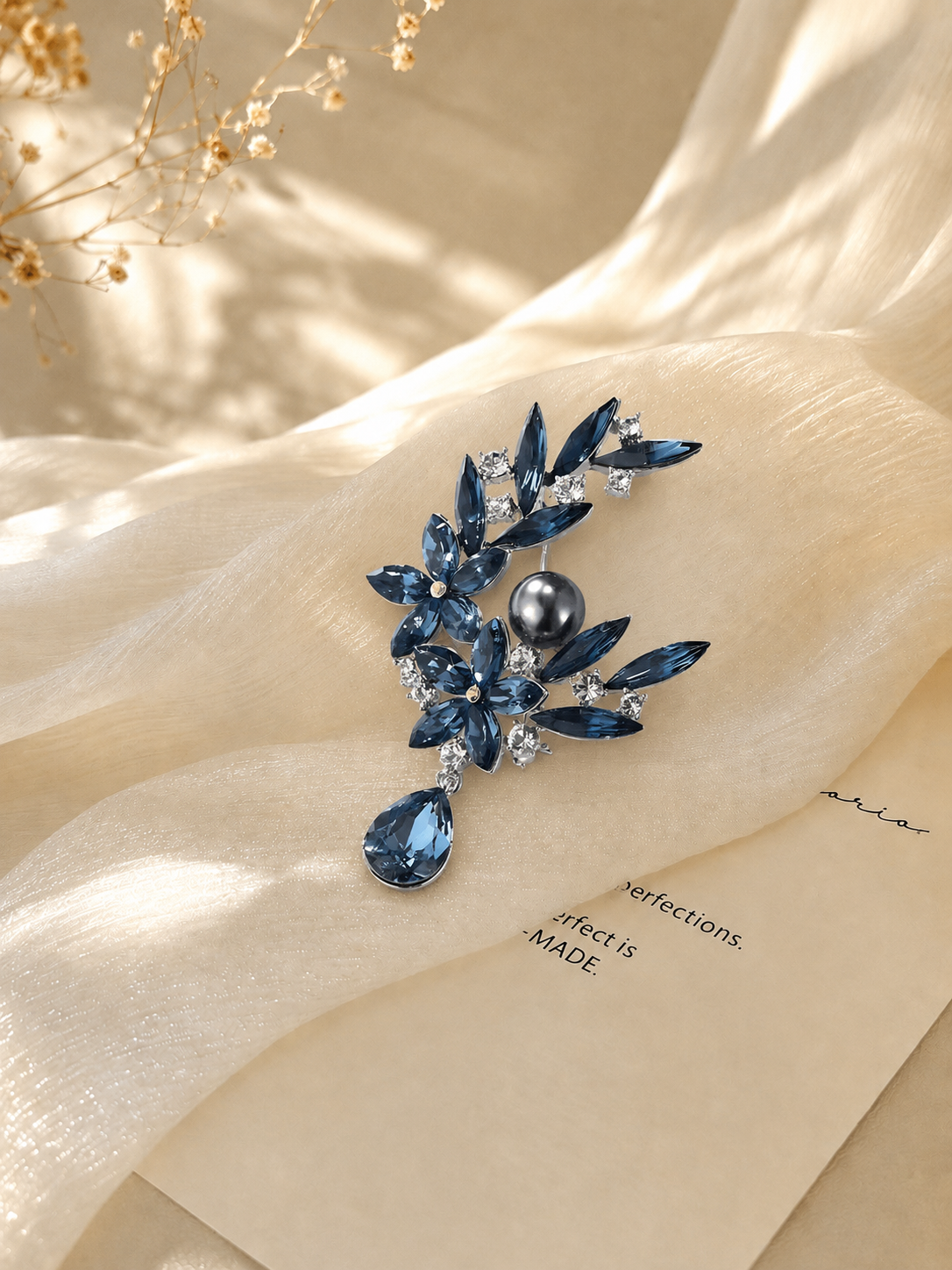 Blue Crystal Floral Brooch