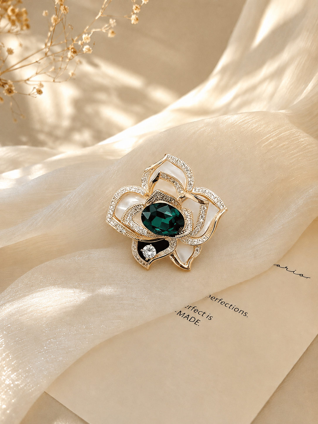 Green Lotus Crystal Brooch