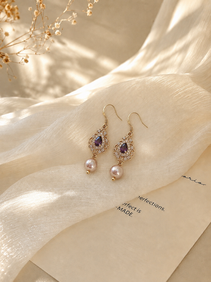 Vintage Purple Pearl Drop Earrings