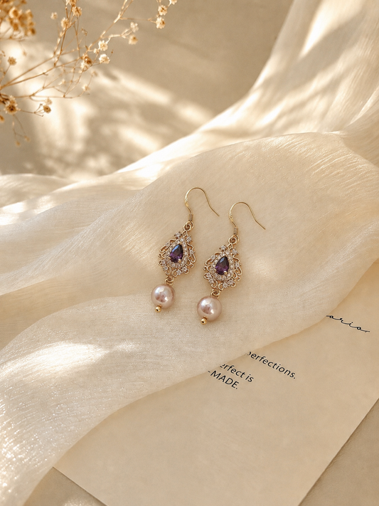Vintage Purple Pearl Drop Earrings