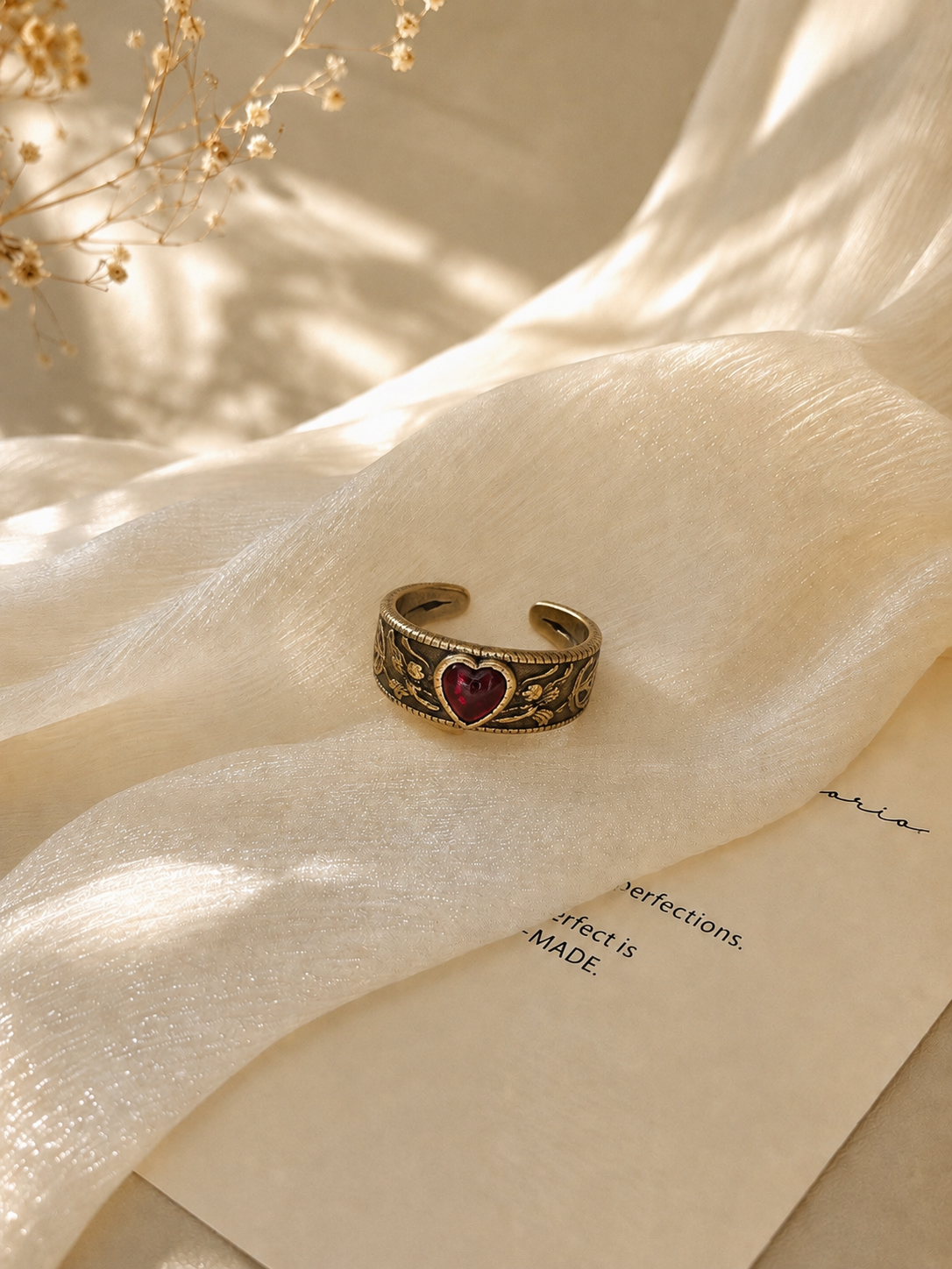 Vintage Red Heart Open Ring