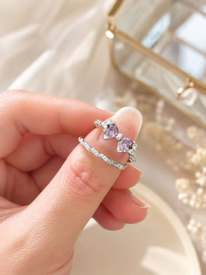Lavender Bow & Sparkle Stacking Ring Set