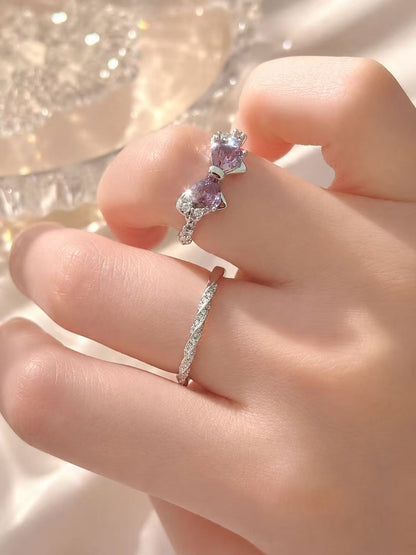 Lavender Bow & Sparkle Stacking Ring Set