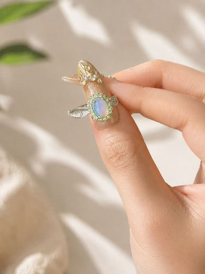 Opal Leaf Titanium Steel Ring