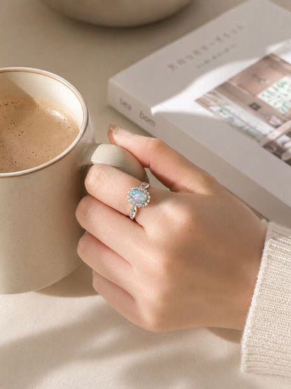 Opal Leaf Titanium Steel Ring