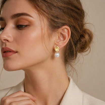 Gold Pearl Drop Earrings