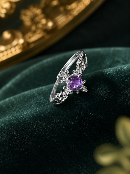 Purple Amethyst Floral Copper Ring