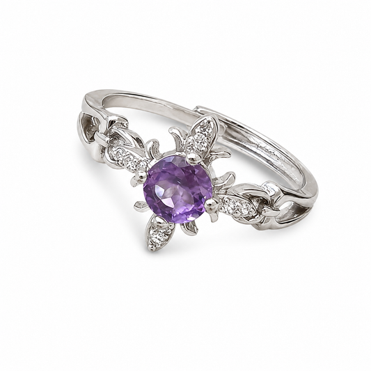 Purple Amethyst Floral Copper Ring