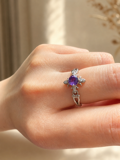 Purple Amethyst Floral Copper Ring
