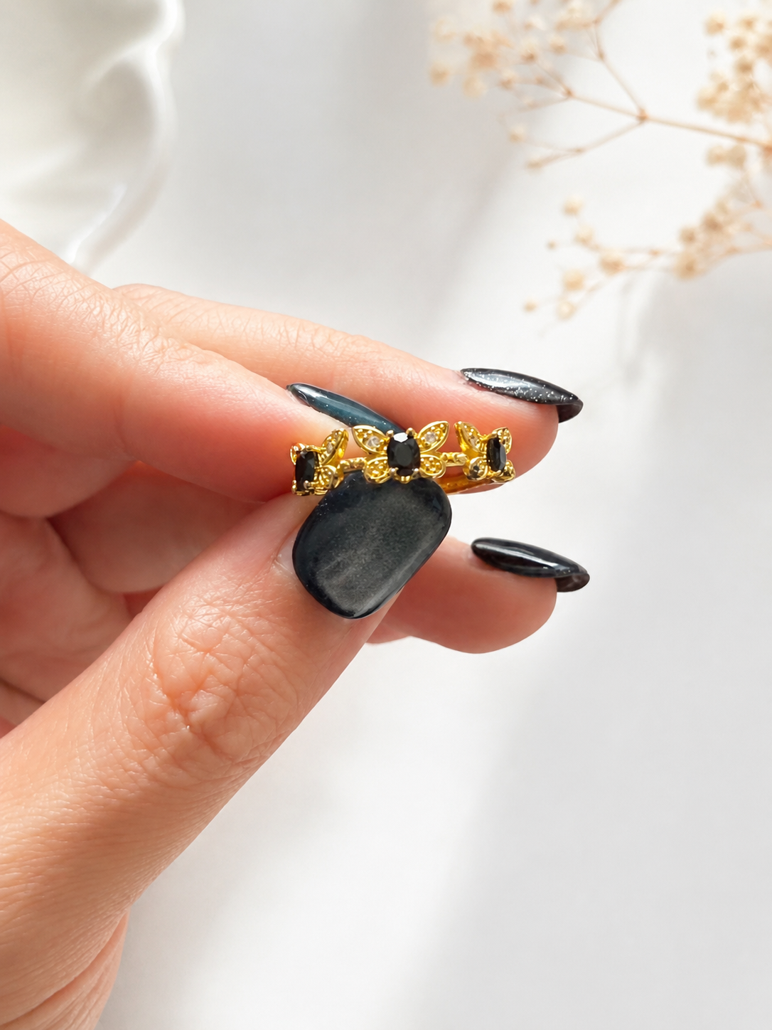 Black Spinel Butterfly Copper Ring
