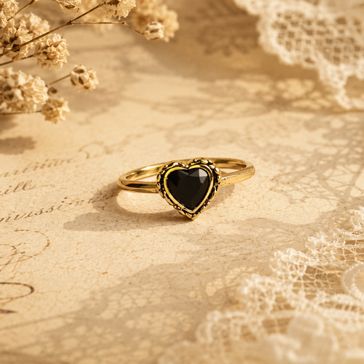 Vintage Heart & Band Copper Stacking Ring Set