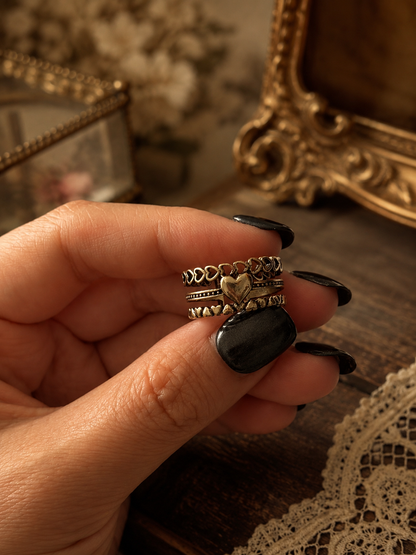 Vintage Heart & Band Copper Stacking Ring Set