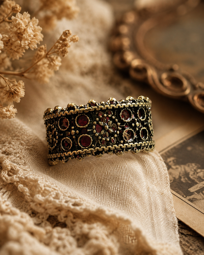 Vintage Heart & Band Copper Stacking Ring Set