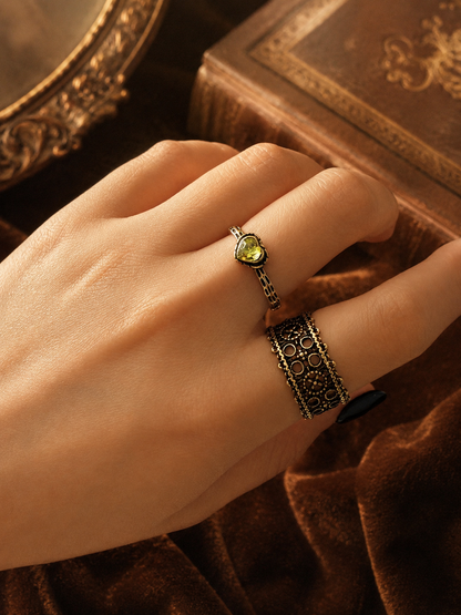 Vintage Heart & Band Copper Stacking Ring Set