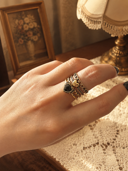 Vintage Heart & Band Copper Stacking Ring Set