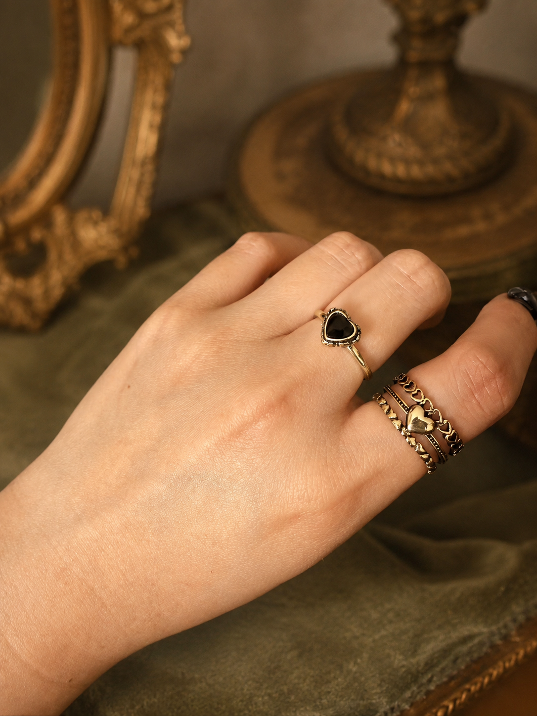 Vintage Heart & Band Copper Stacking Ring Set