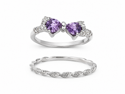 Lavender Bow & Sparkle Stacking Ring Set