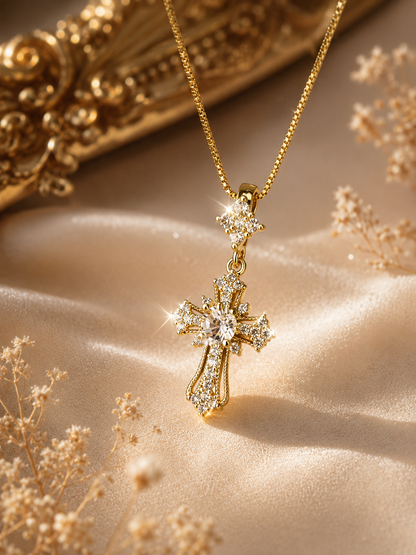 Clear Quartz Cross Pendant Necklace in 925 Silver