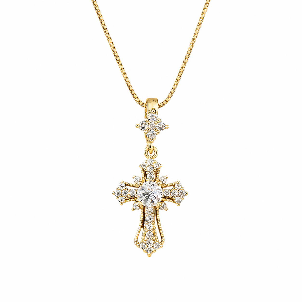 Clear Quartz Cross Pendant Necklace in 925 Silver