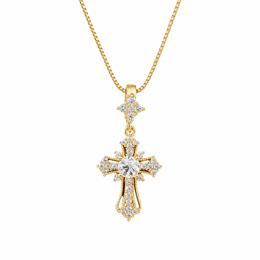Clear Quartz Cross Pendant Necklace in 925 Silver