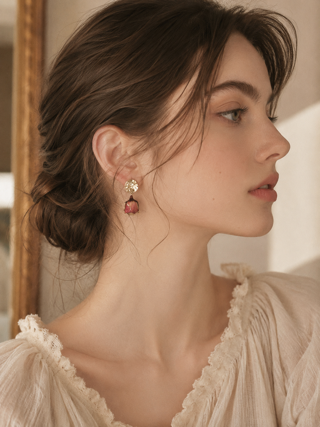 Romantic Dried Rose Drop Earrings