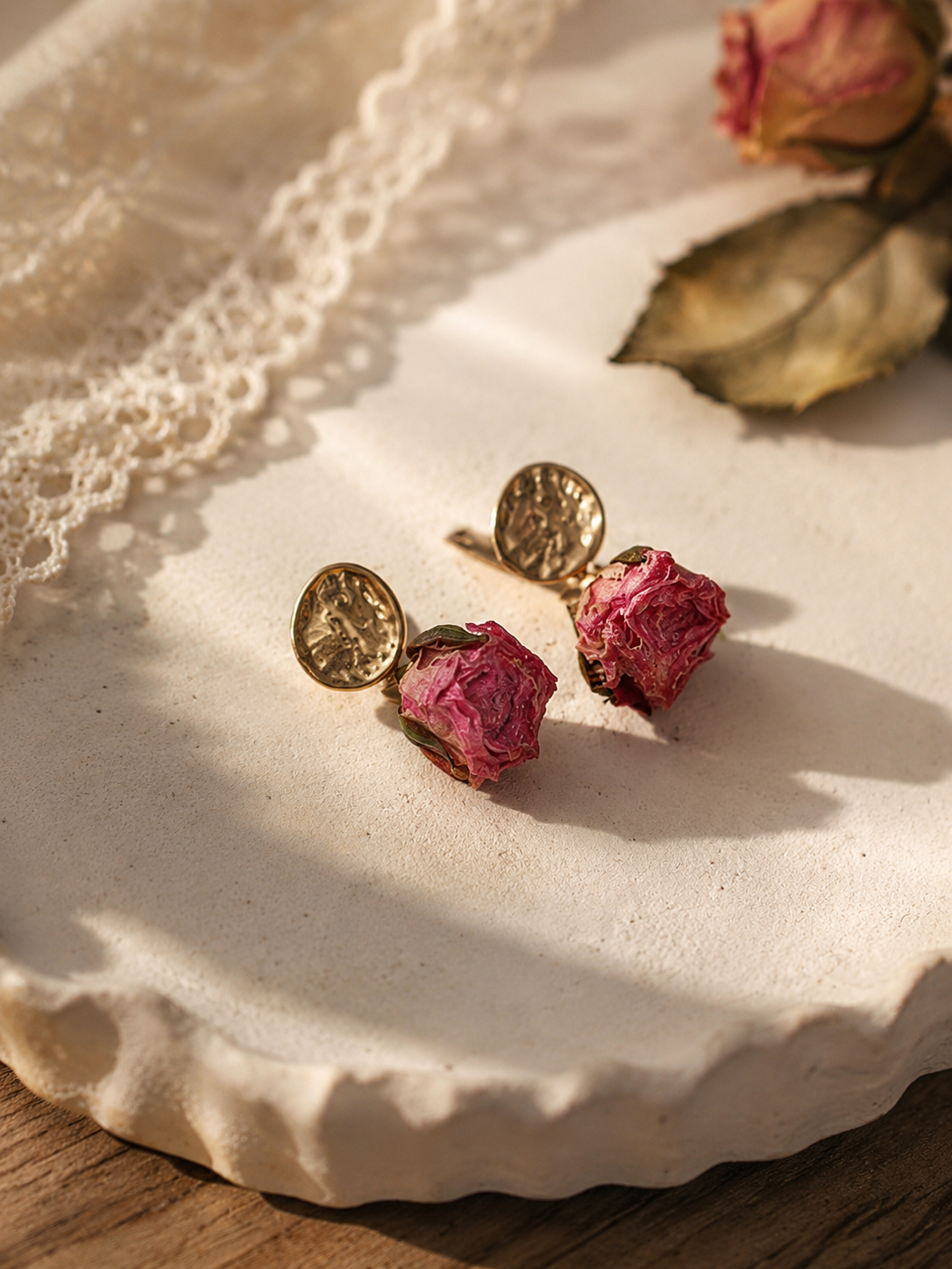 Romantic Dried Rose Drop Earrings