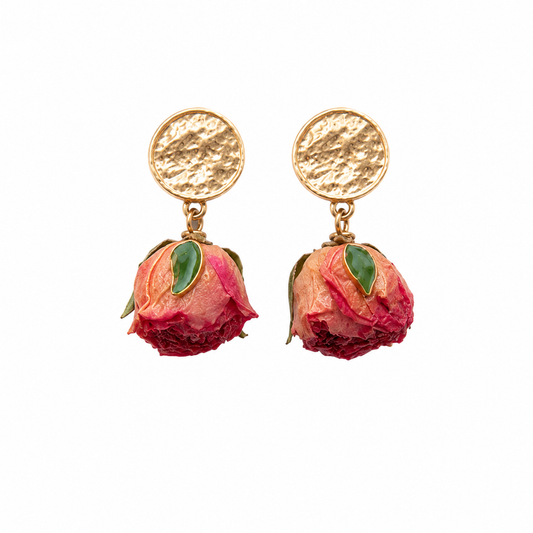 Romantic Dried Rose Drop Earrings