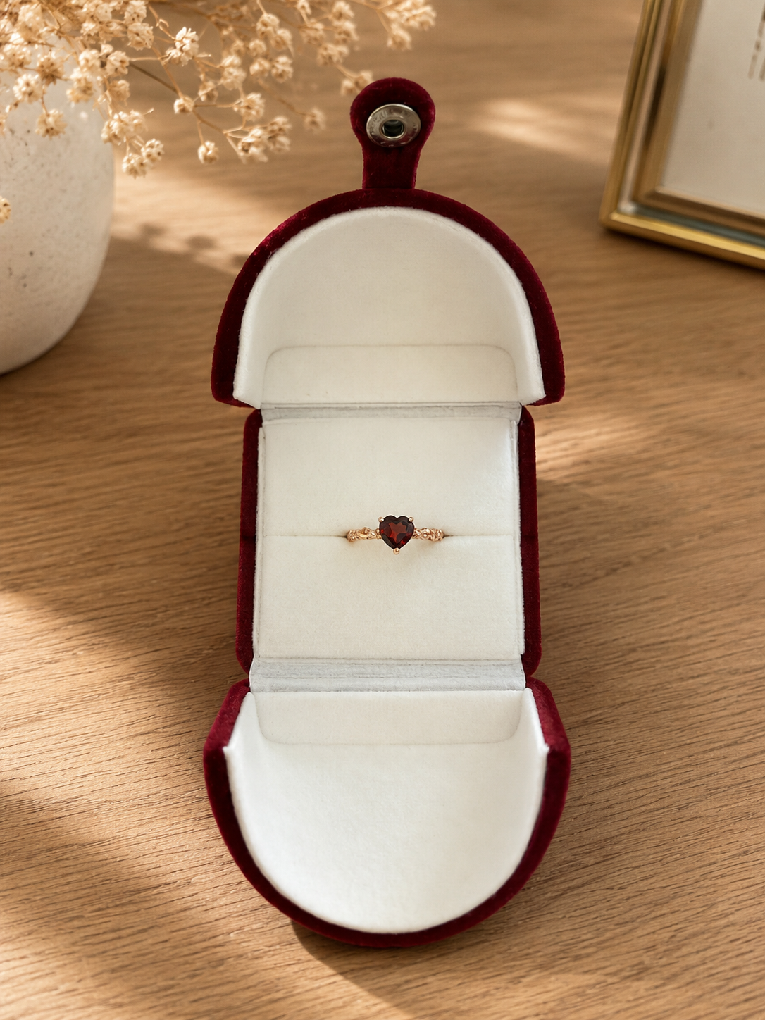 Red Garnet Heart Ring in 925 Silver