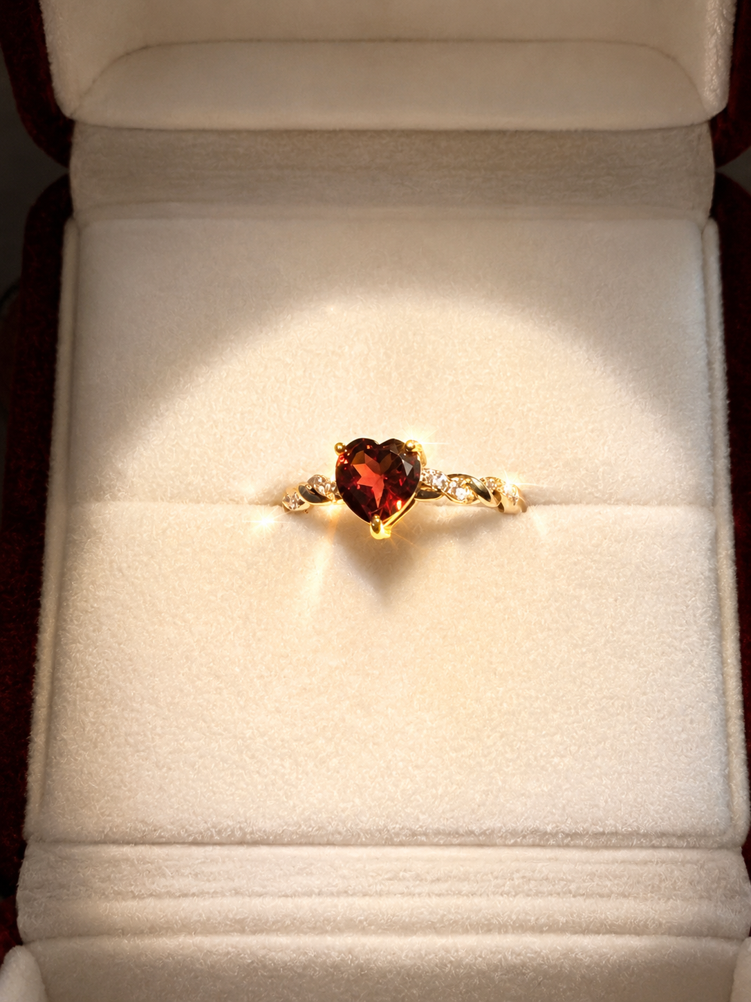 Red Garnet Heart Ring in 925 Silver