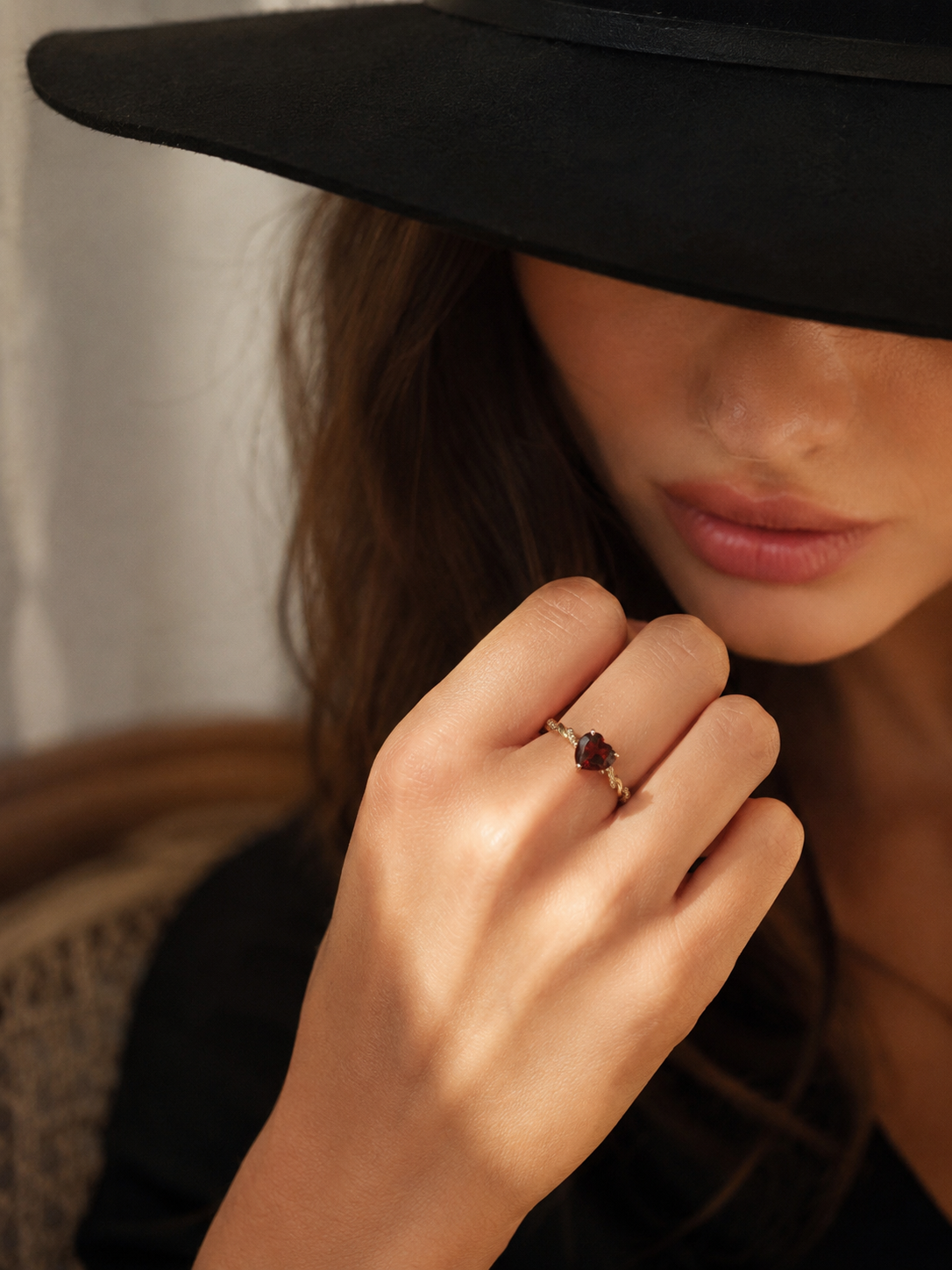 Red Garnet Heart Ring in 925 Silver