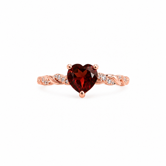 Red Garnet Heart Ring in 925 Silver