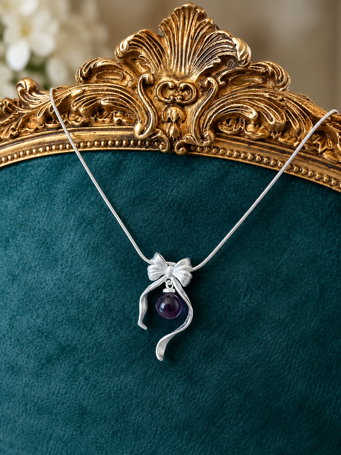Amethyst Bow Pendant Necklace