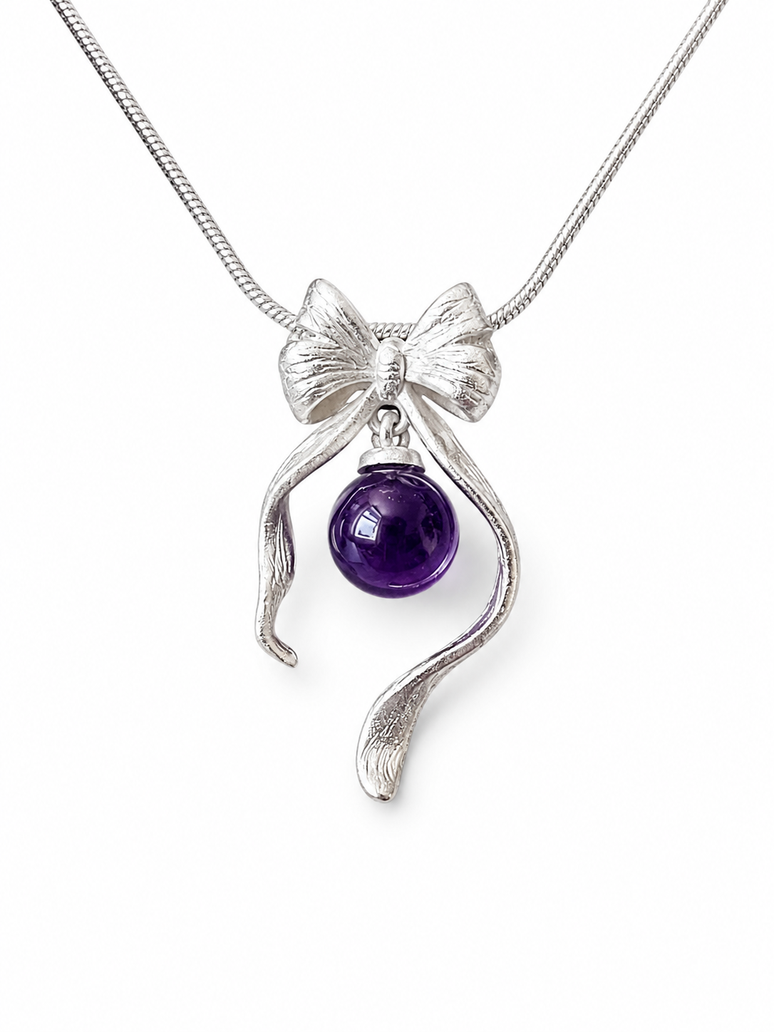 Amethyst Bow Pendant Necklace