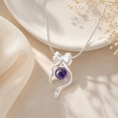 Amethyst Bow Pendant Necklace