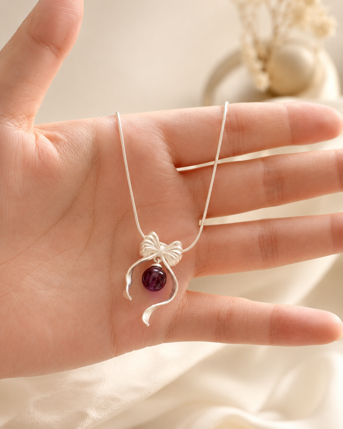 Amethyst Bow Pendant Necklace