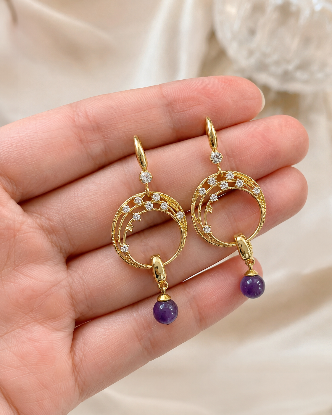 Moonlit Amethyst Drop Earrings