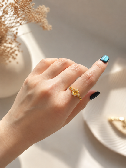 Vintage Citrine Floral Copper Ring