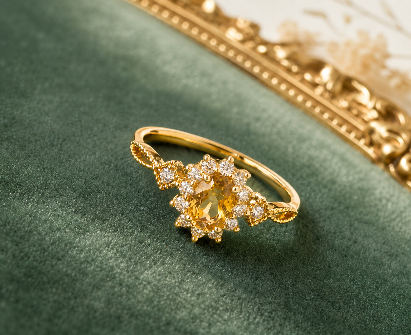 Vintage Citrine Floral Copper Ring