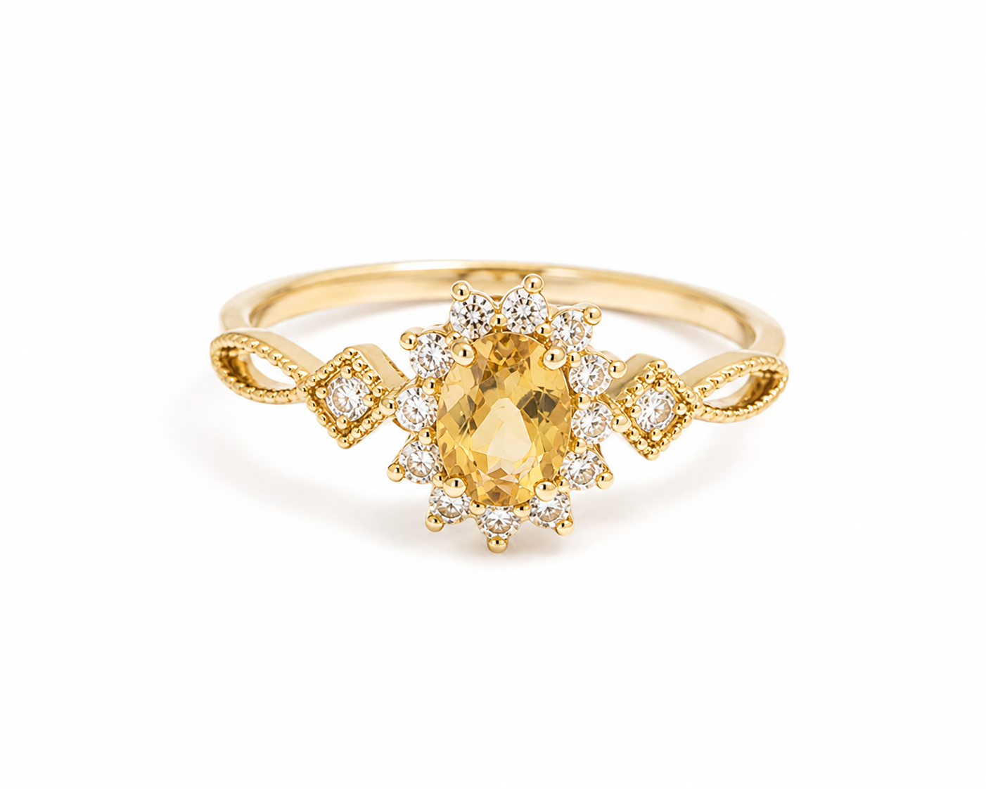 Vintage Citrine Floral Copper Ring