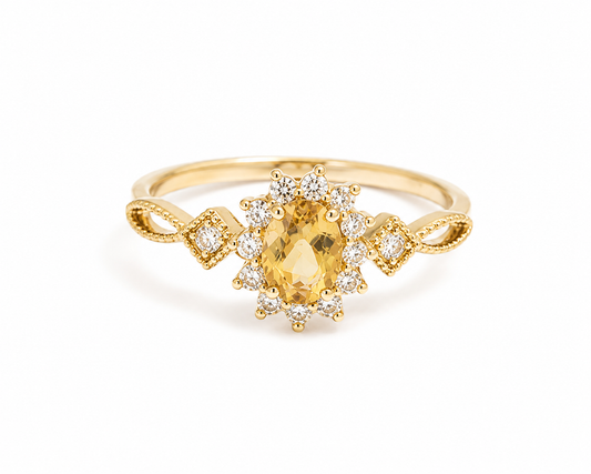 Vintage Citrine Floral Copper Ring