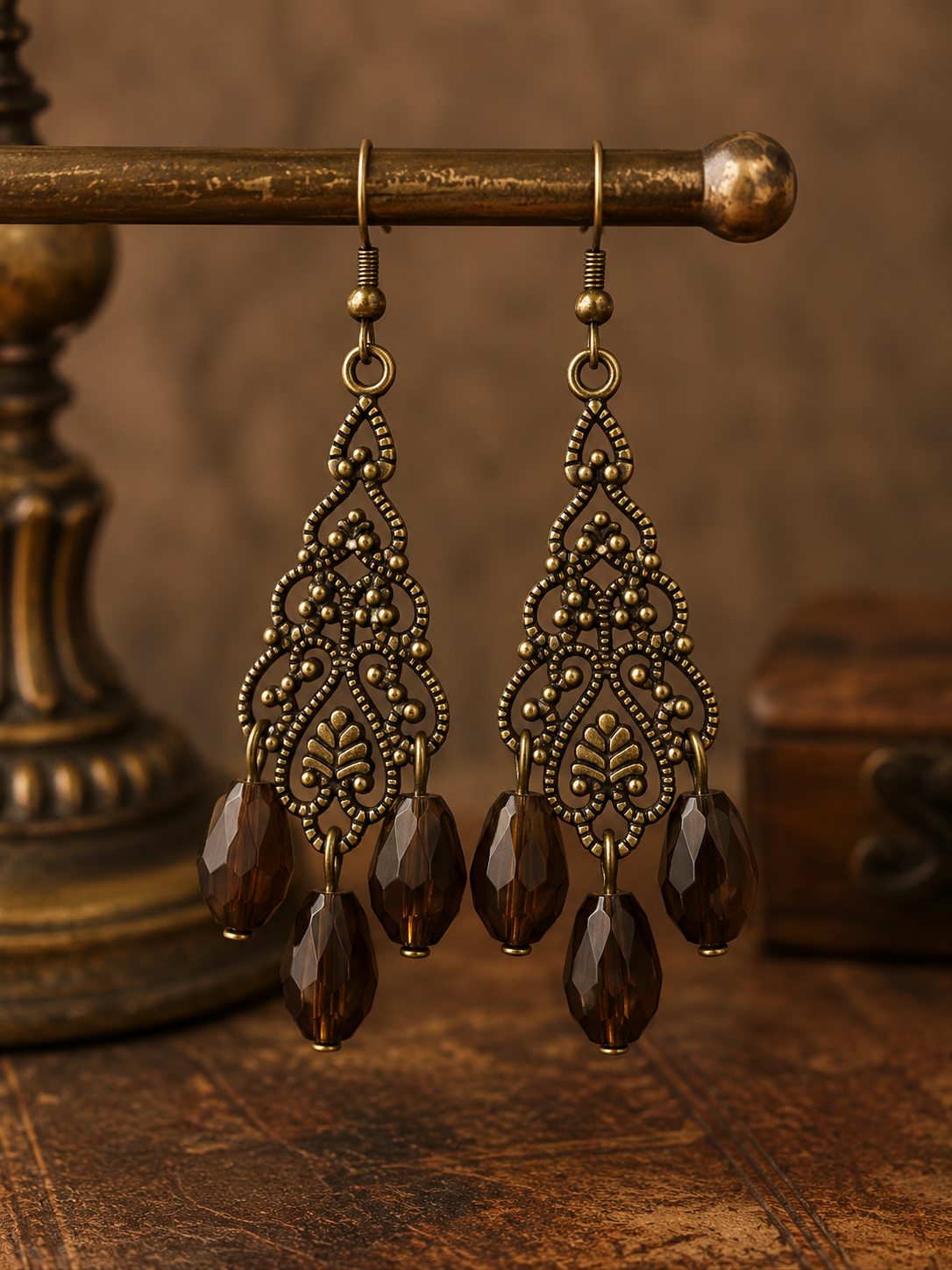 Vintage Amber-Tone Chandelier Drop Earrings