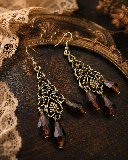 Vintage Amber-Tone Chandelier Drop Earrings